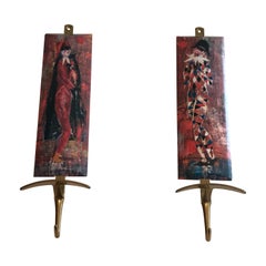 Pair of Coat Hooks Representative Characters from Comedia Del Arte in the Taste 