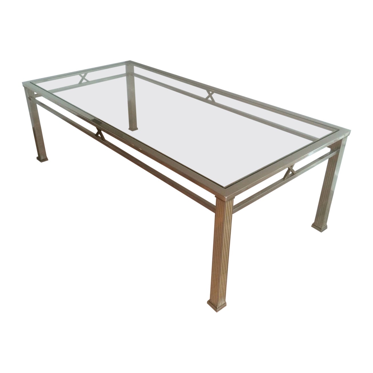 Neoclassical Style Chrome and Brass Coffee table For Sale