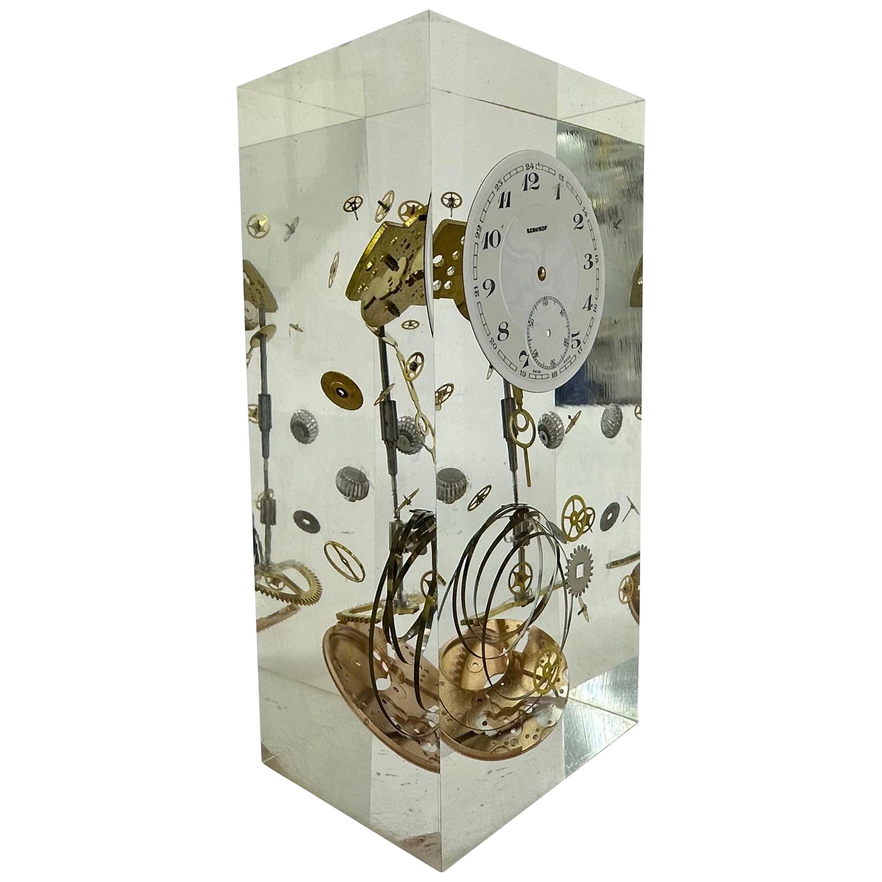 Pierre Giraudon clock parts in lucite , 1970’s France For Sale