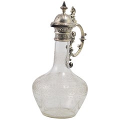 Antique Jug. Glass, silver metal. Possibly WMF, Germany. Around 1900. 