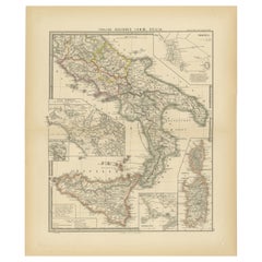 Carte ancienne des régions d'Italie et de Sicile pendant l'Empire romain, 1880