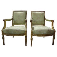 Paar italienische Stühle aus vergoldetem Holz im Louis-XVI.-Stil des 19. Jahrhunderts