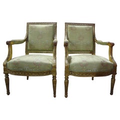 Antique Pair Of 19th Century Italian Louis XVI Style Giltwood Chairs