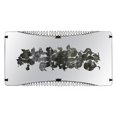 Miroir italien gravé avec accents en laiton Att. To Max Ingrand pour Fontana Arte