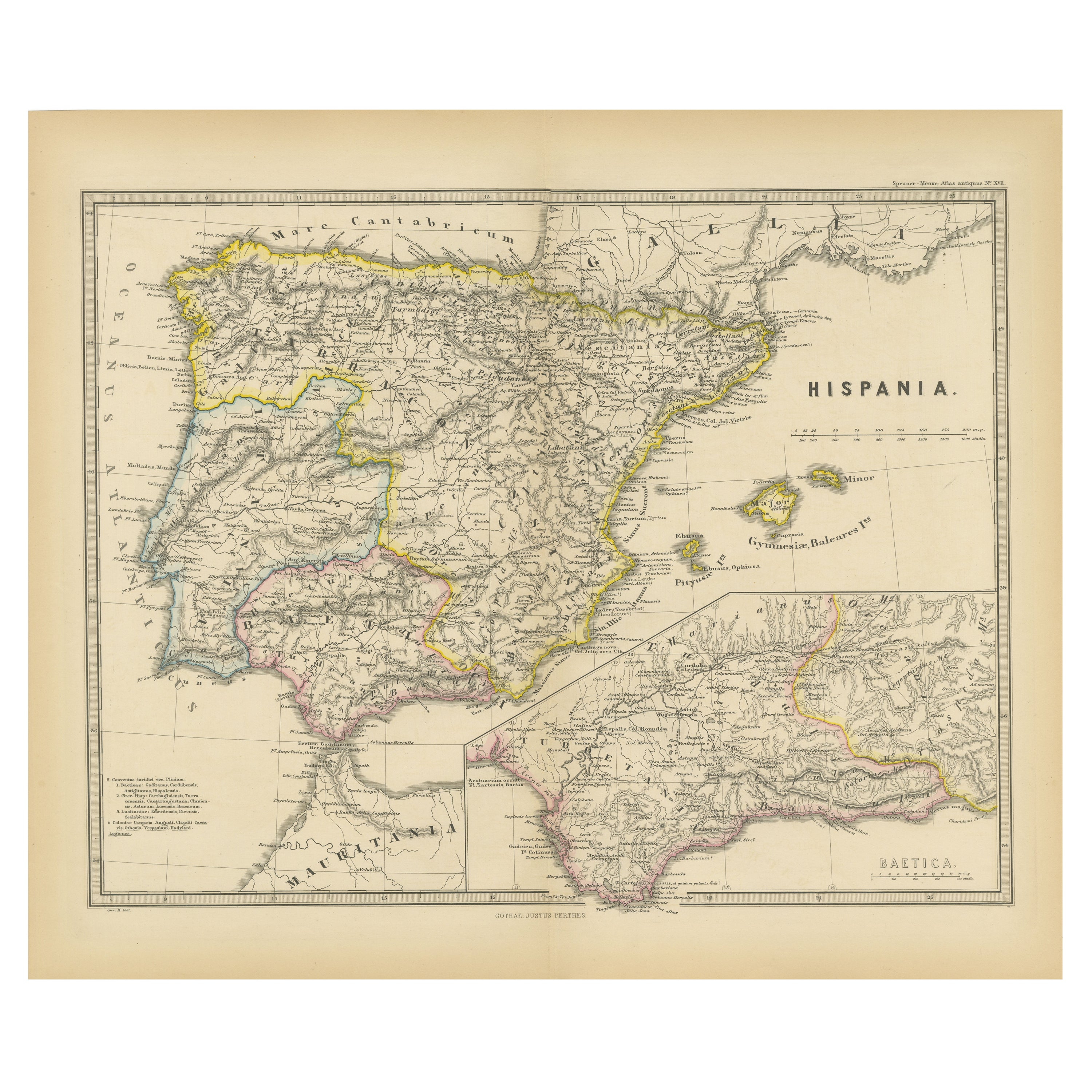 Ancienne Ibérique : Carte Hispania de Spruner-Menke Atlas Antiquus, 1880 en vente