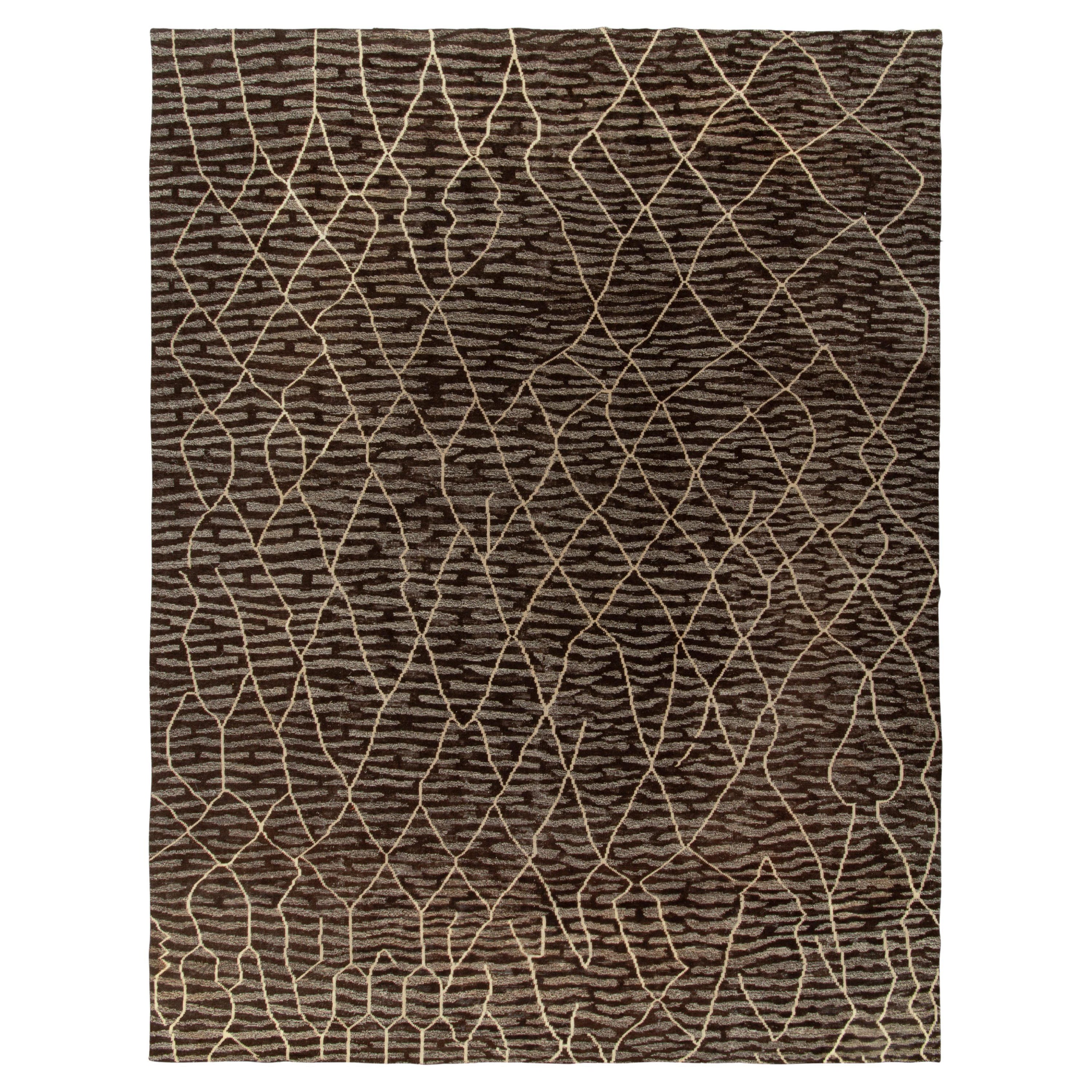 Rug & Kilim's Moroccan Style Rug in Brown & off White Tribal Pattern For Sale