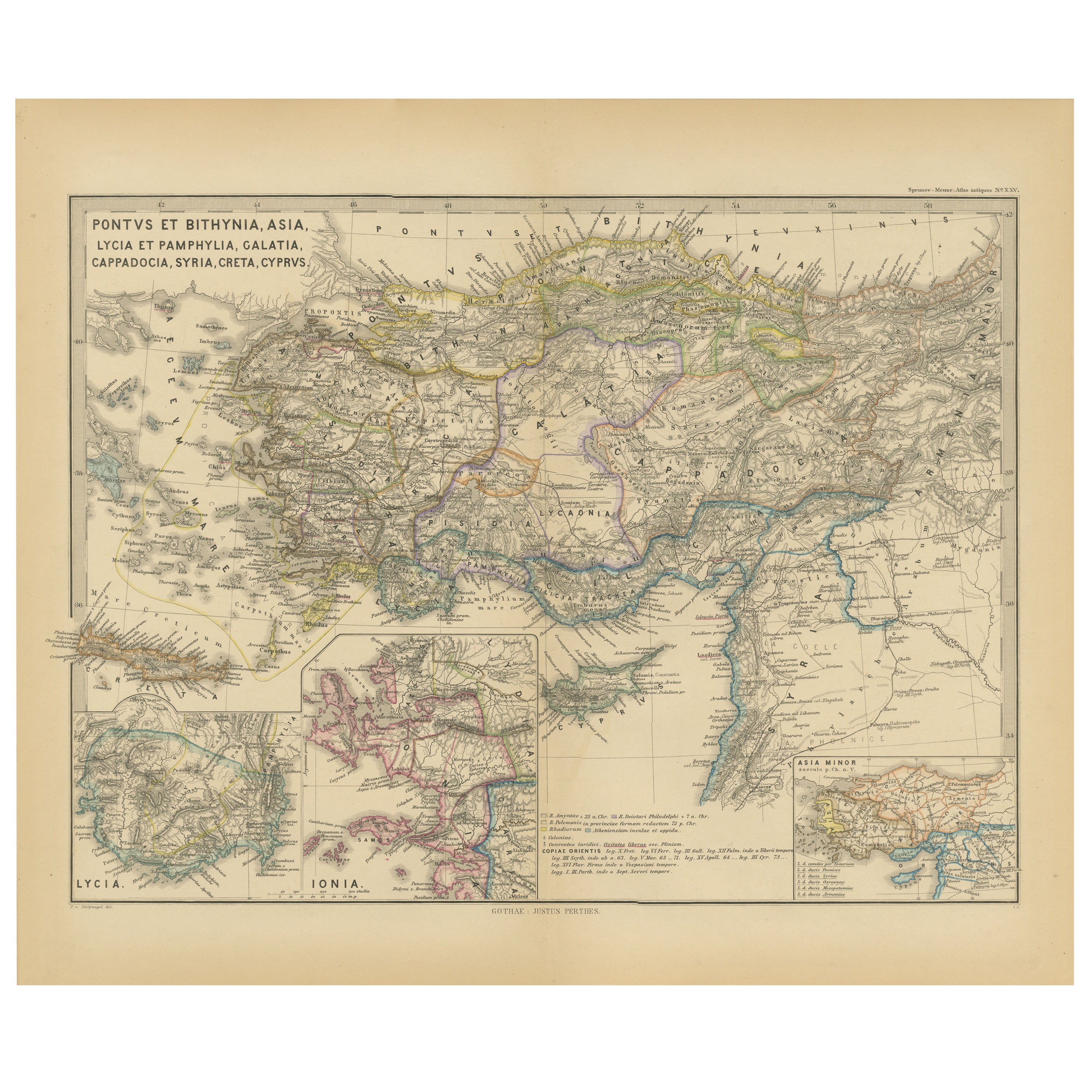 Asia Minor and Provinces: A Roman Empire Map from Spruner-Menke Atlas, 1880 For Sale