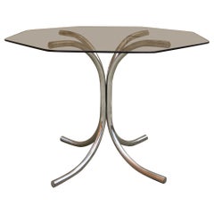 Table de salle à manger classique des années 70 en verre fumé et chrome - Hexagonal