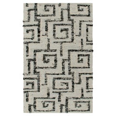 Rug & Kilim's Contemporary Kilim Rug in Ivory, Charcoal Black Deco Pattern