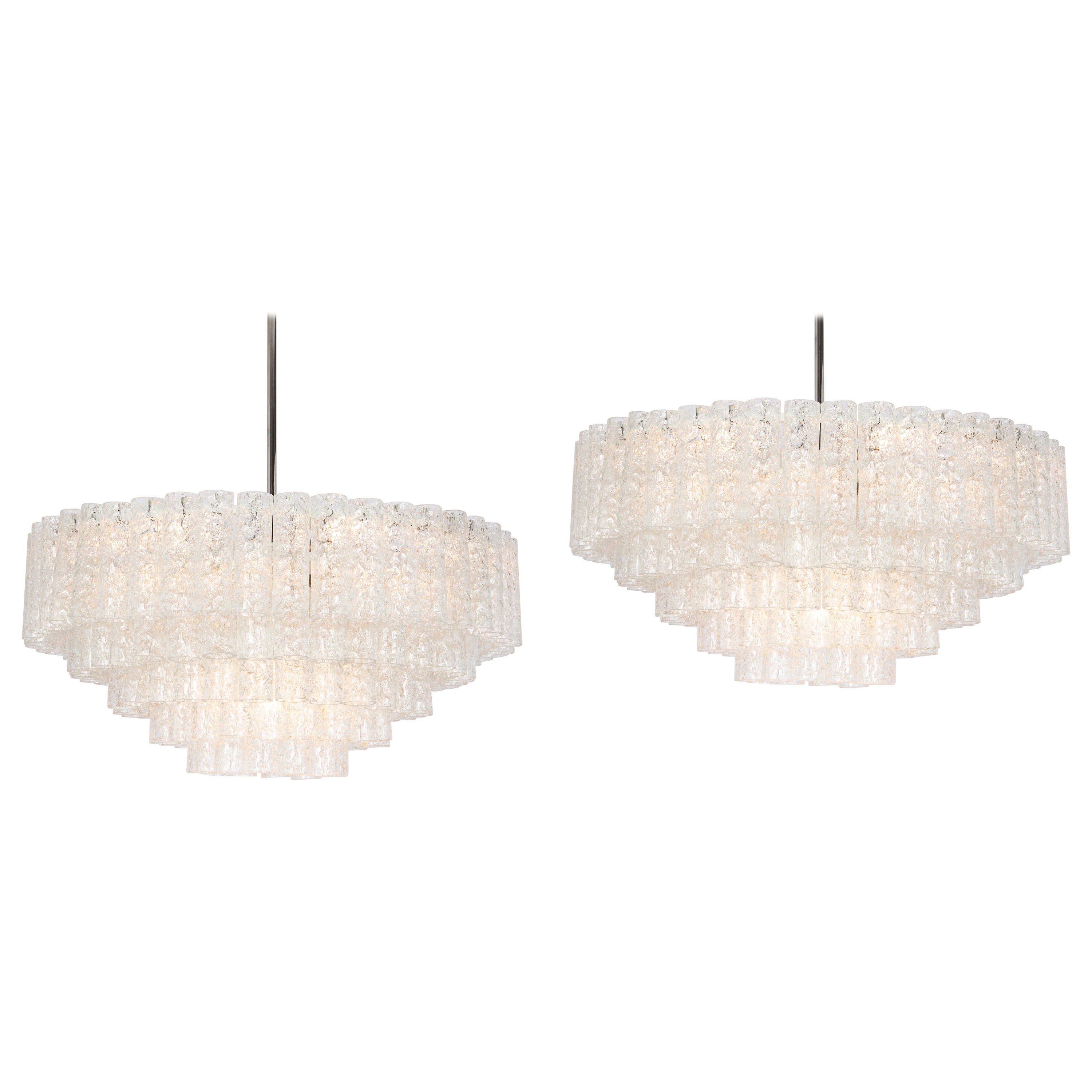 1 of 2 Large Doria Ice Glass Tubes Chandelier, Germany, 1960s