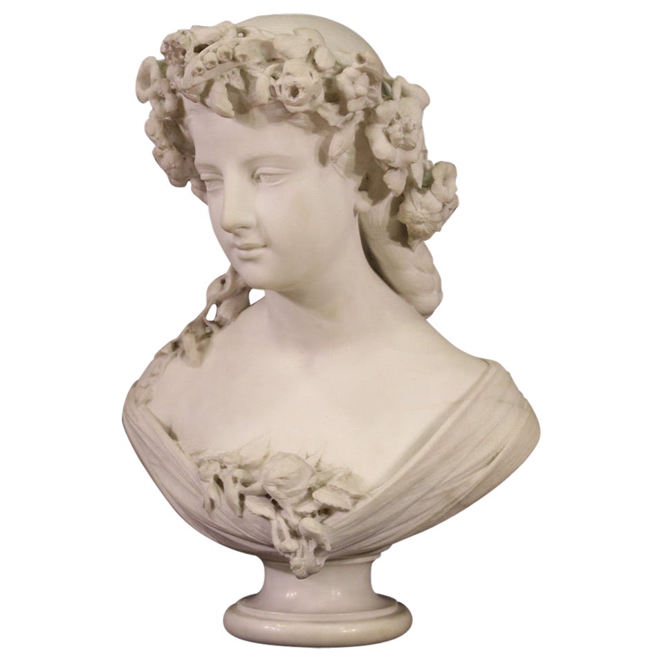 19th Century Marble Signed A. Bottinelli Italian Antique Bust Sculpture, 1880