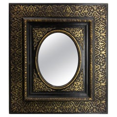 French Stucco & Wood Napoleon III Wall Mirror Golden & Black Oriental St, c 1880