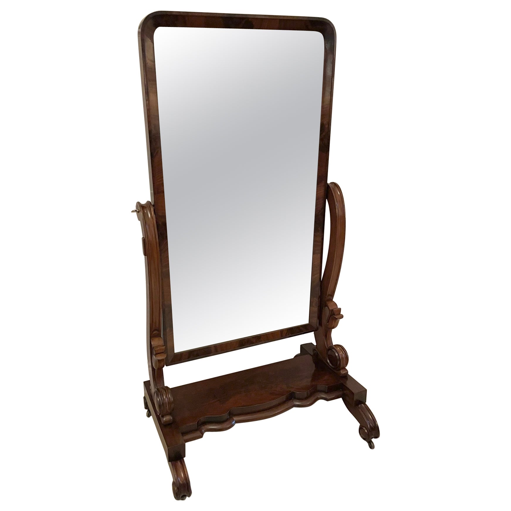  Large Antique Victorian Quality Mahogany Cheval Mirror  For Sale