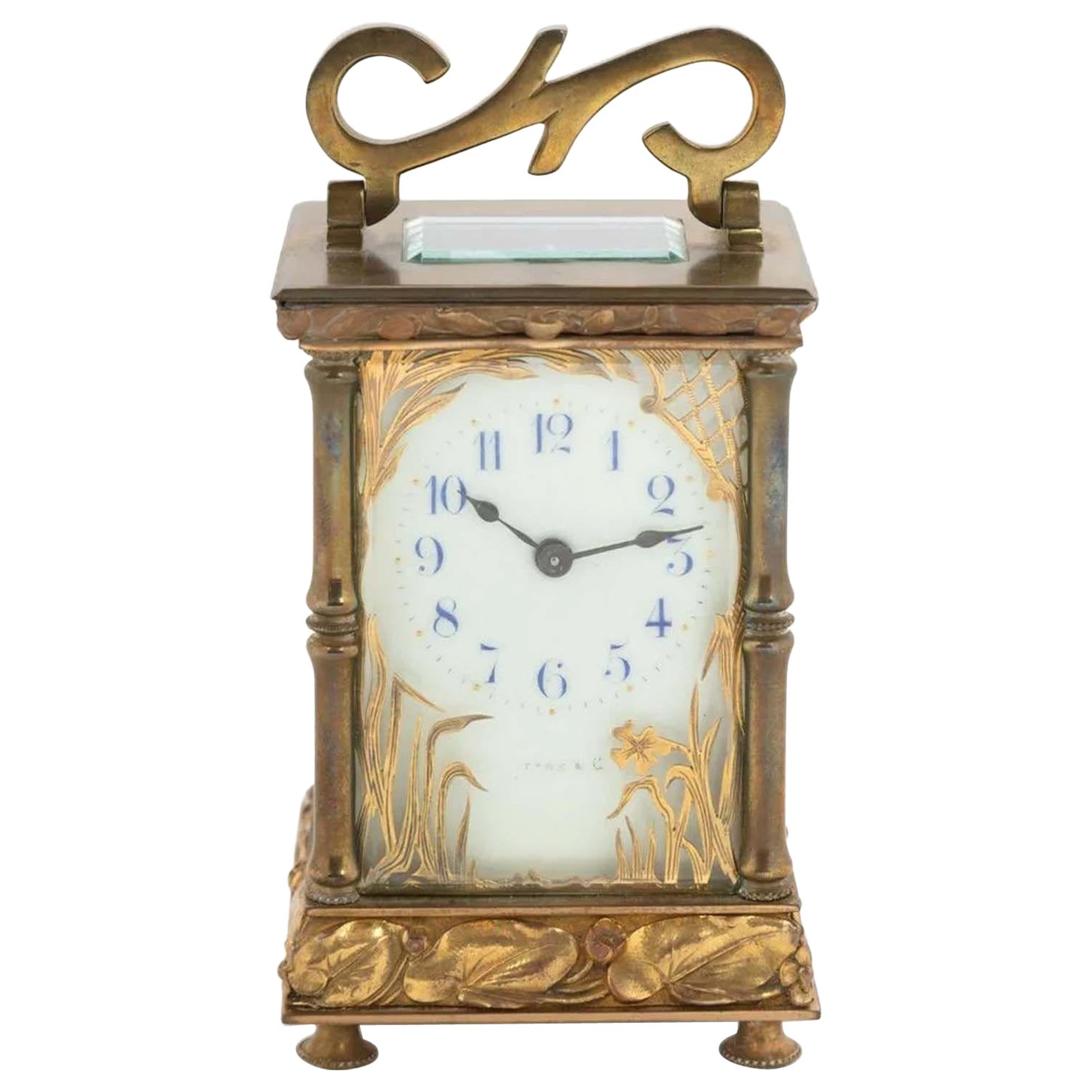 C.R. Crookshank Brass and Glass Carriage Clock by Tiffany & Co.