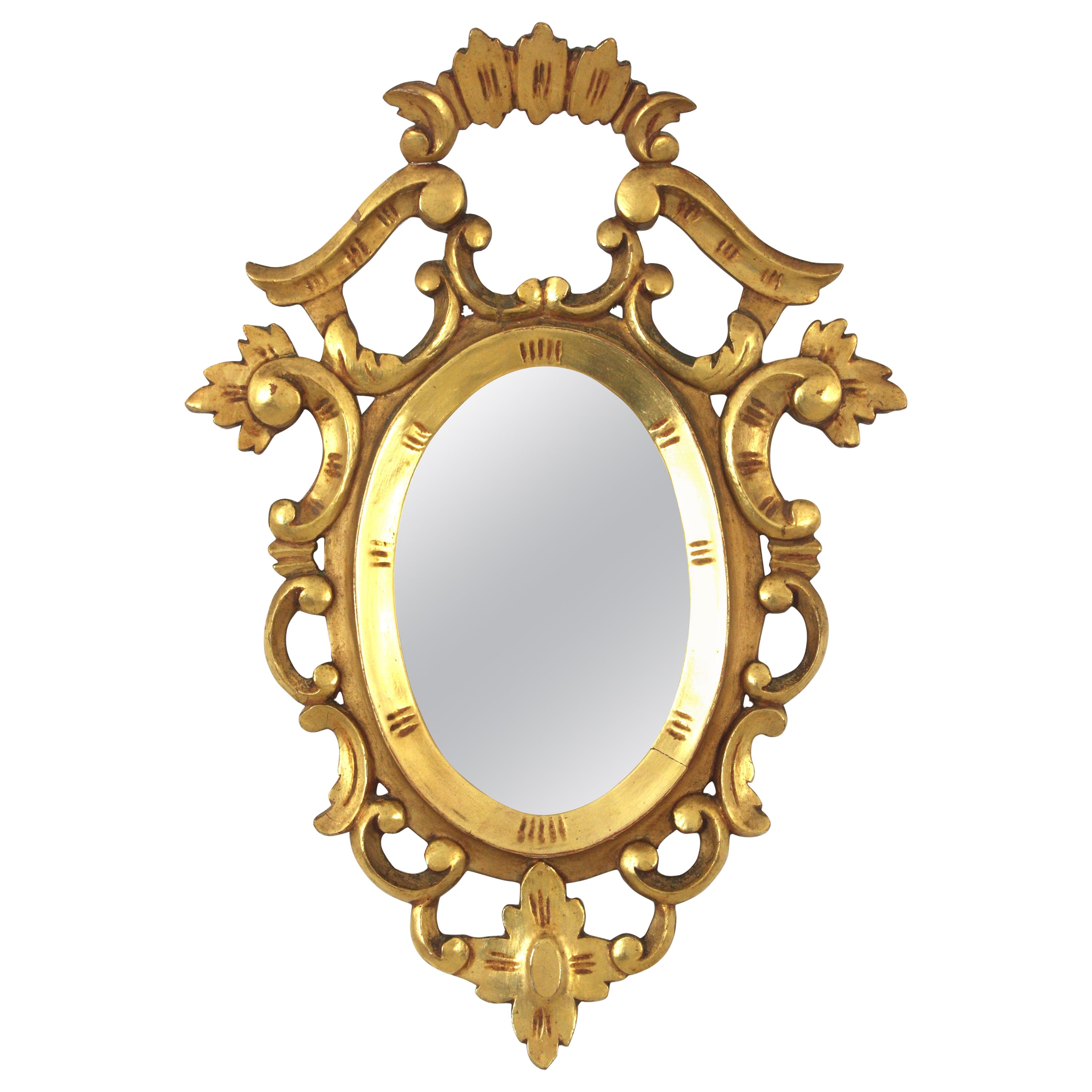 Spanish Carved Giltwood Mirror, Rococo Style For Sale