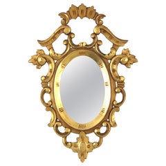 Vintage Spanish Carved Giltwood Mirror, Rococo Style