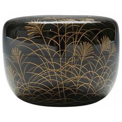 Gold Lacquer Tea Caddy with Moon Over Autumn Grasses