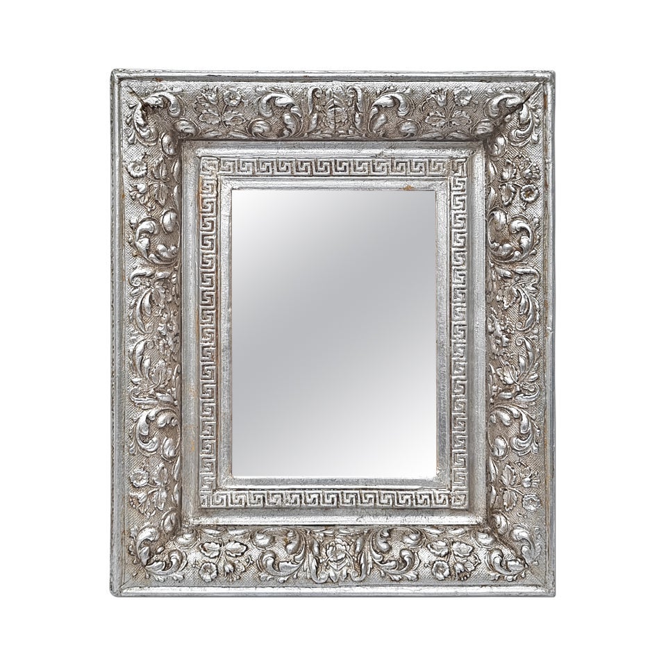 Small Antique French Silvered & Patinated Mirror, circa 1900 For Sale