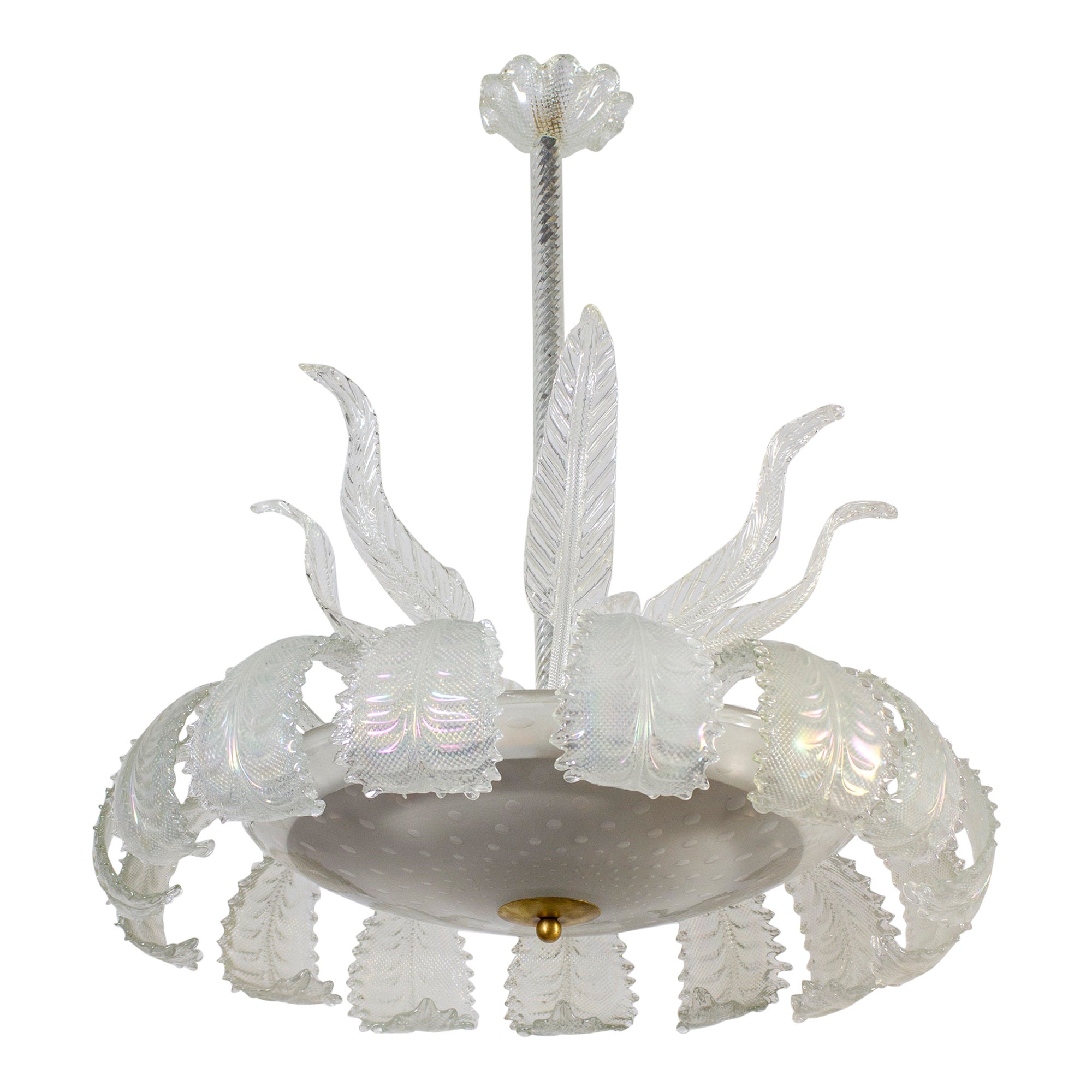 Art Deco Ninfea Iridescent Murano Glass Chandelier by Barovier Italy, 1940 For Sale