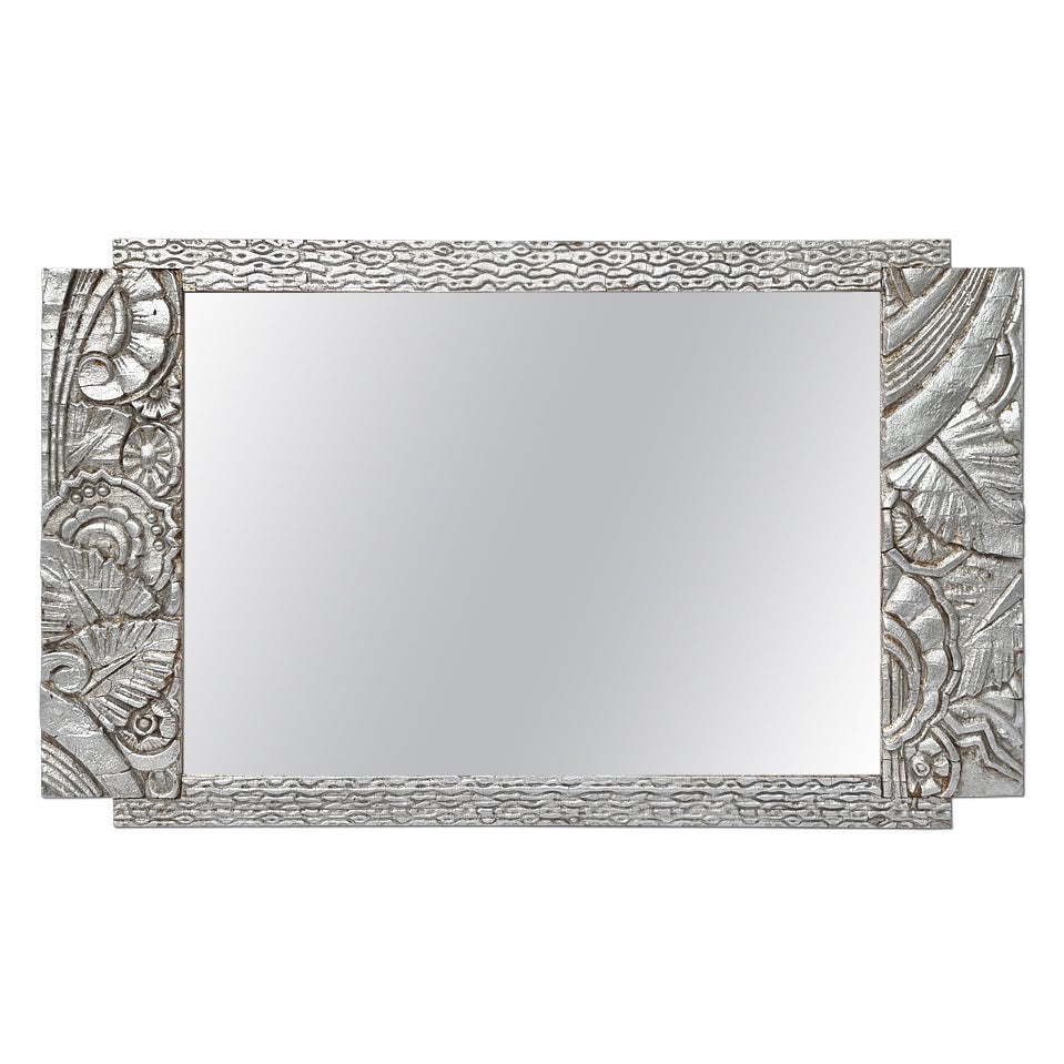 Small Antique French Art Deco Silvered Mirror, circa 1925 For Sale