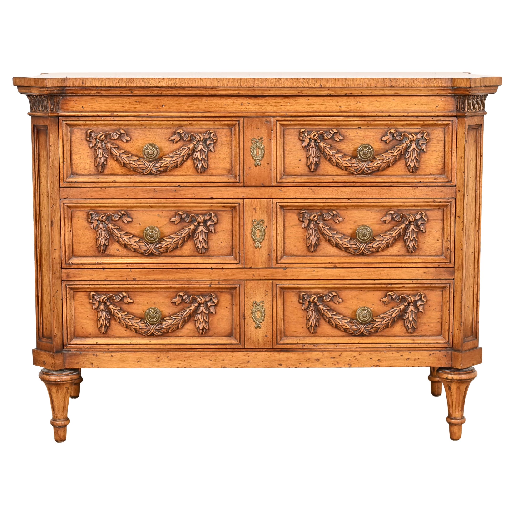 Karges French Regency Louis XVI Burled Walnut Dresser or Chest of Drawers For Sale