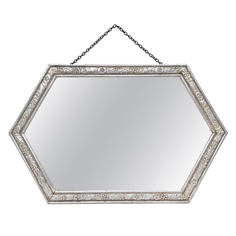 Small French Octagonal Antique Silvered Mirror Art Nouveau Style, circa 1900 For Sale