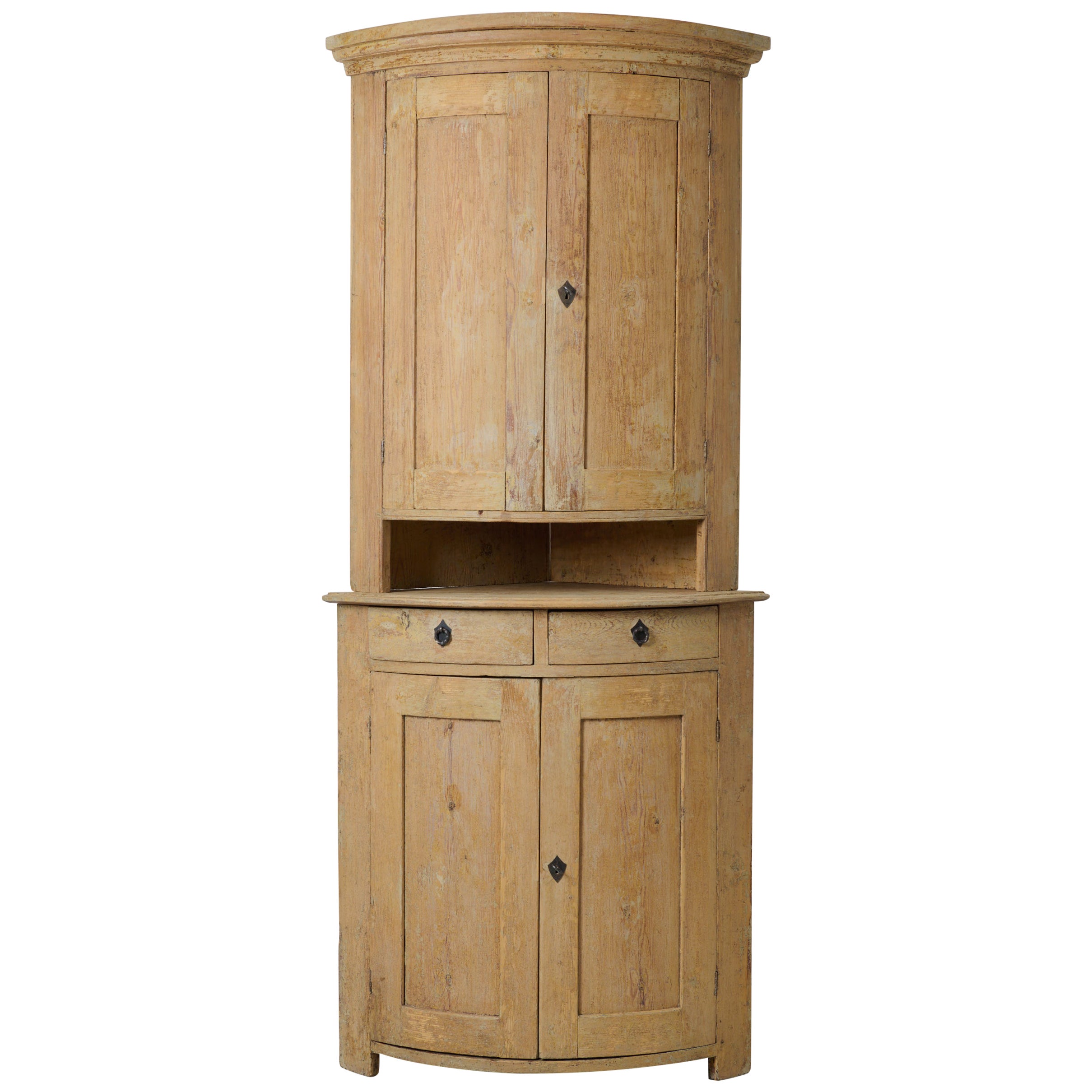 Antique Genuine Northern Swedish Country Gustavian Style Rustic Corner Cabinet For Sale