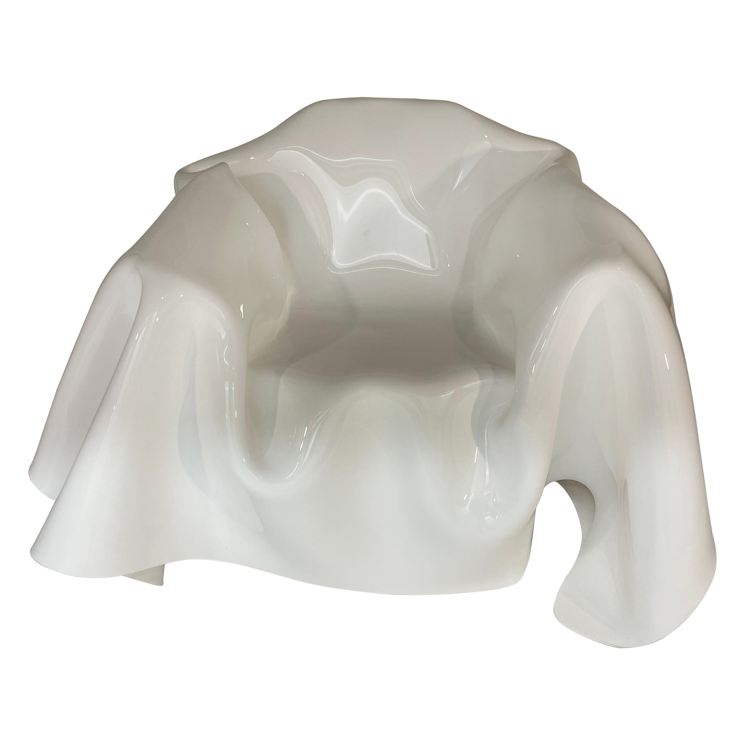Post Modern White Acrylic Lucite Trompe L'oeil Handkerchief Ghost Chair, 1980s For Sale