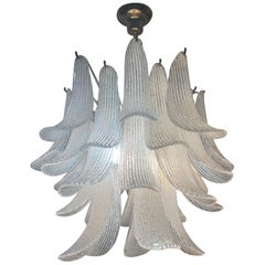 Mazzega chandelier murano ice frost leaves lamp, Italy 1970