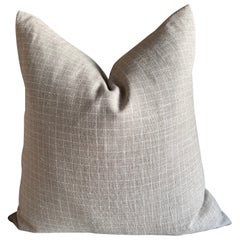 Belgian Linen Plaid Pillow in Natural and White with Down Insert