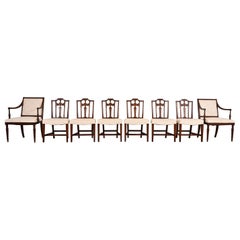 French Regency Louis XVI Carved Mahogany Dining Chairs, Set of Eight