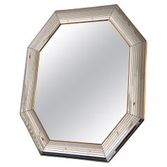 Miroir vintage Deknudt Hollywood Regency en argent et or des années 1980