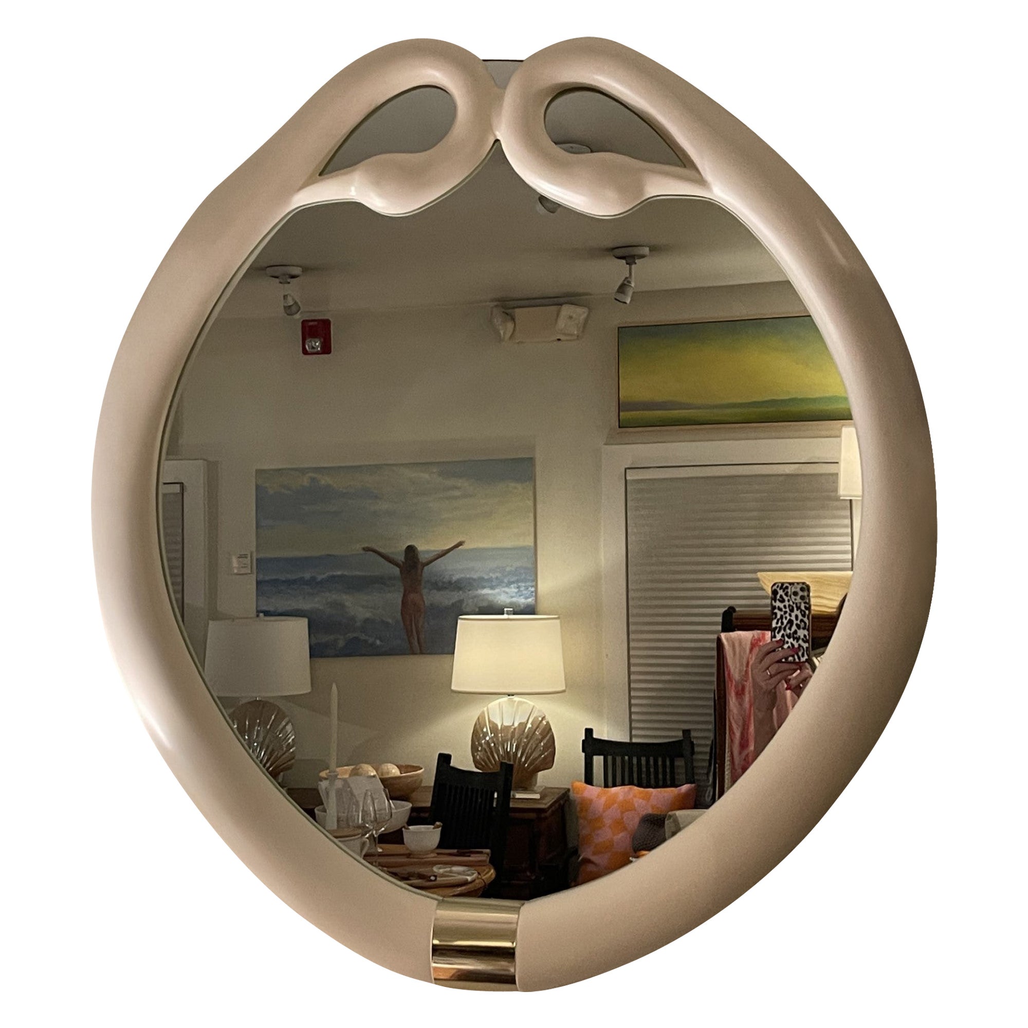 A Rare Ivory Faux 1980s Swam Framed Mirror For Sale