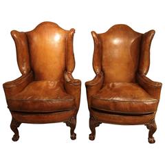 Large Queen Anne Style Leather Armchair, circa 1920