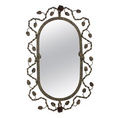Used Oval Mirror in Gilt Iron with Foliage Floral Motifs, 1950s