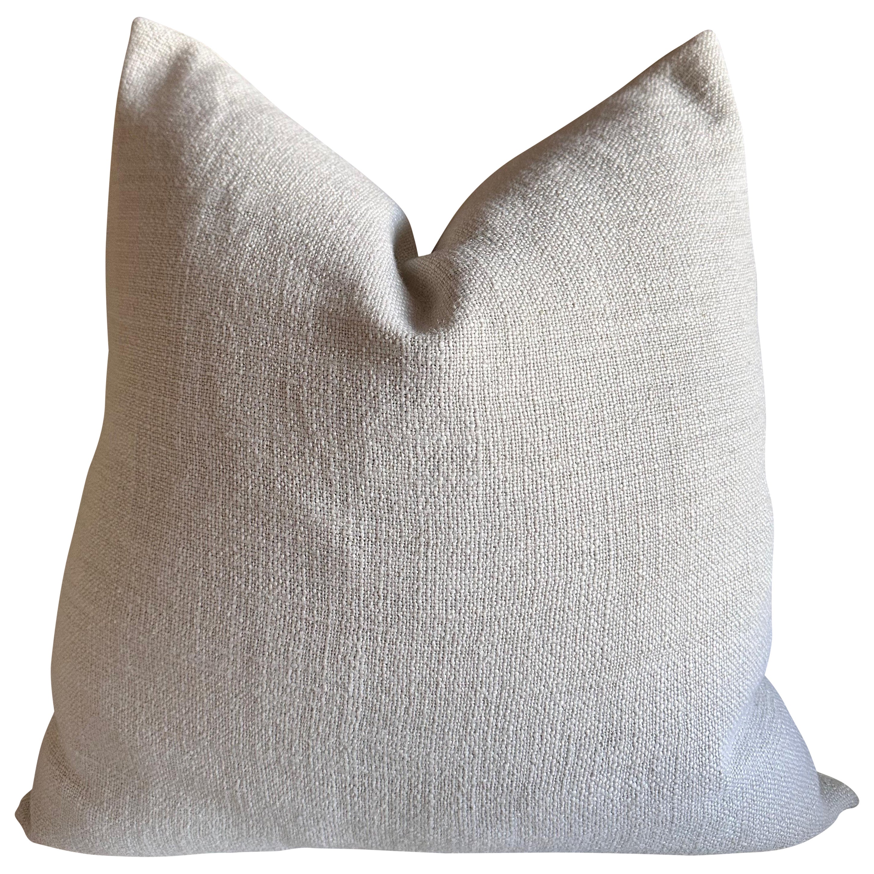 French Linen Textured Pillow in Blanc Oyster with Down Insert For Sale