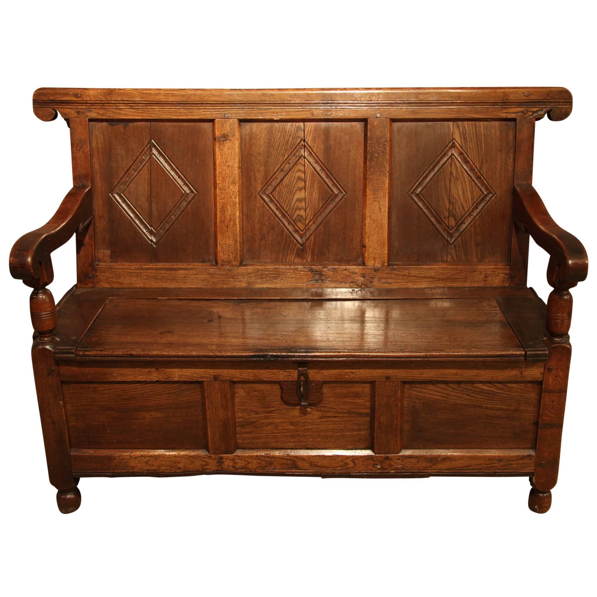 19th Century Oak Box Settle, circa 1890