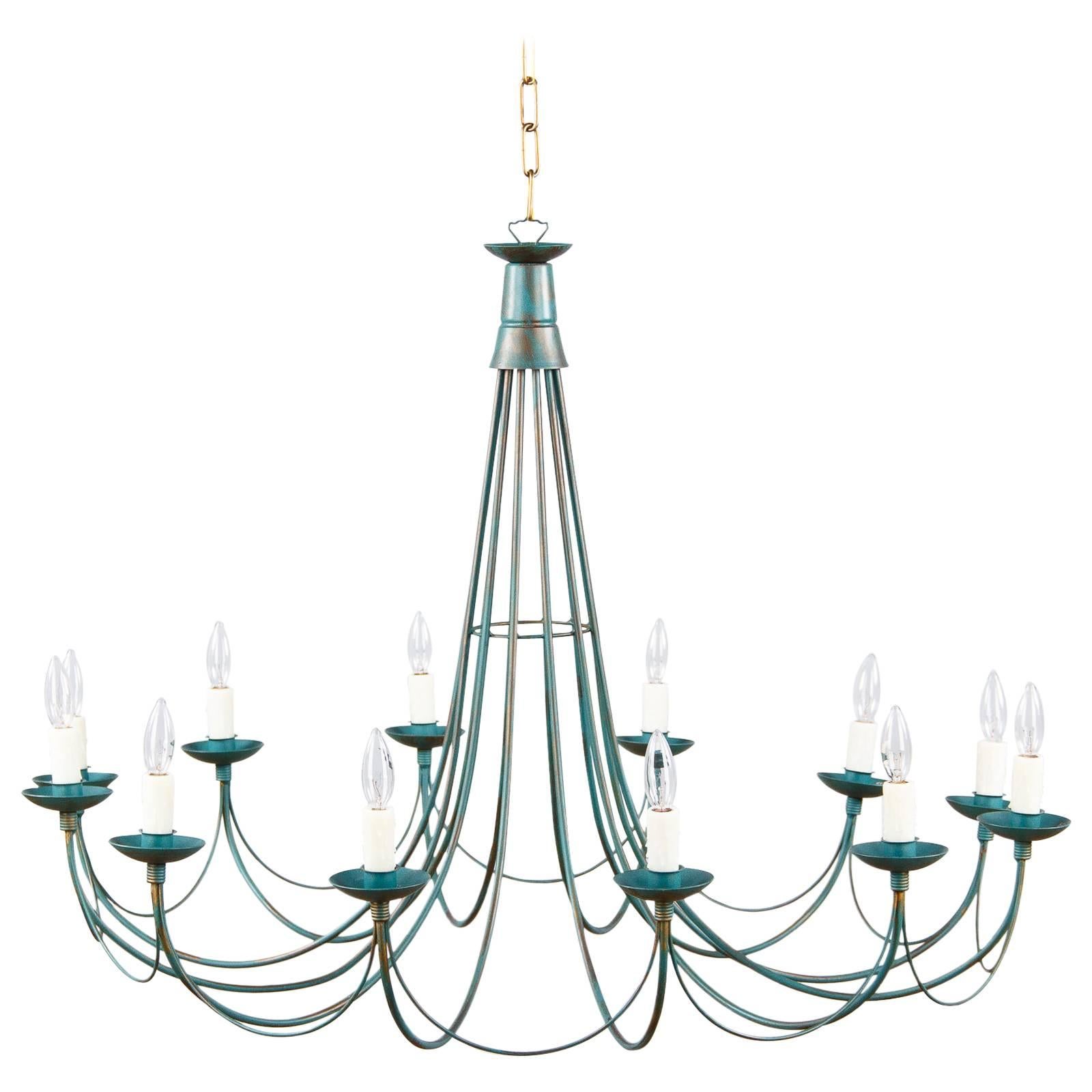 French Vintage Twelve-Light Metal Chandelier, 1980s