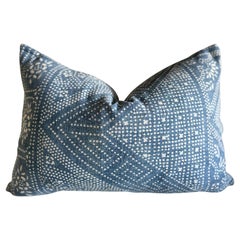 Denim Blue Batik Style Lumbar Pillow from Vintage Fabric