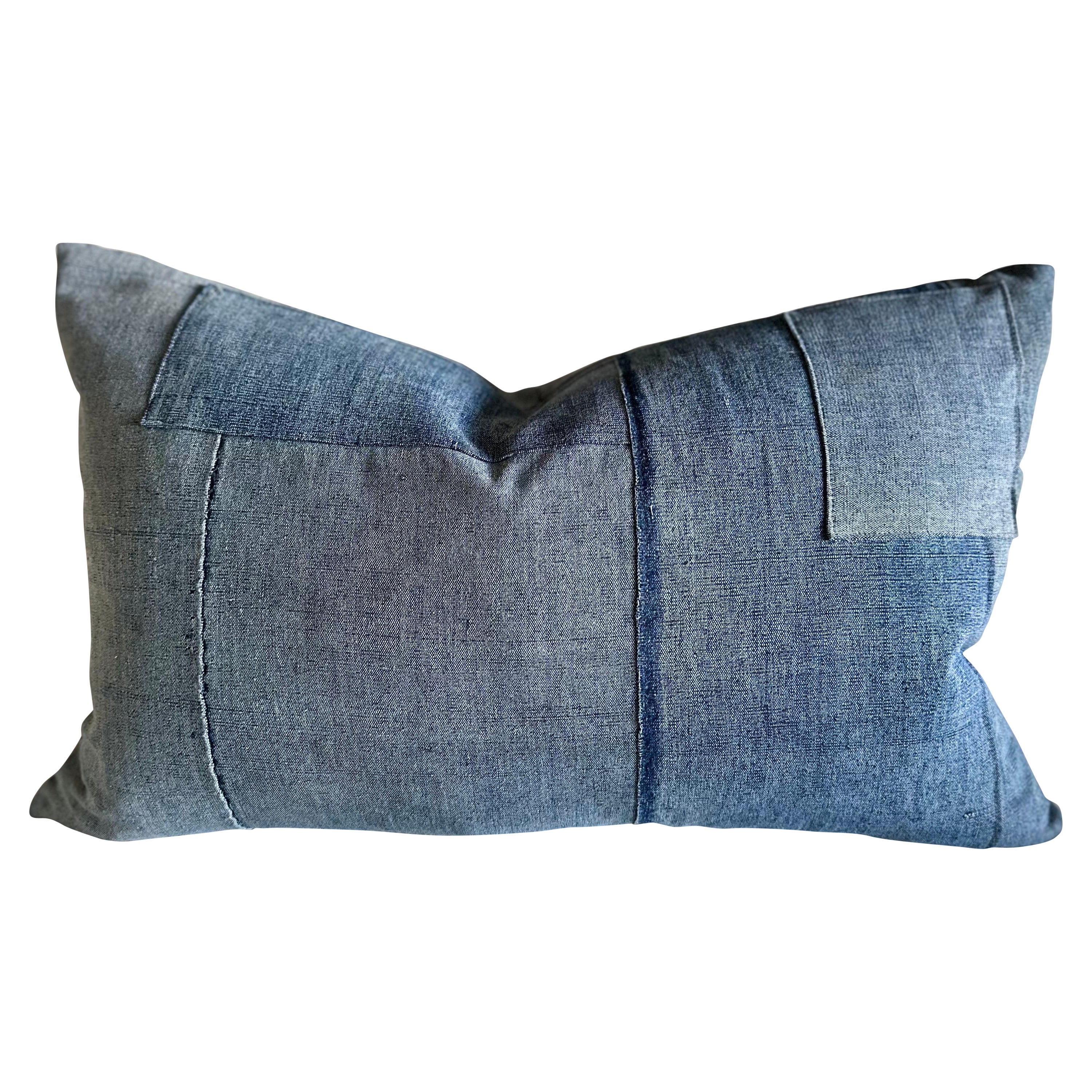 Lumbar Pillow Made from Vintage Japanese Boro Fabric