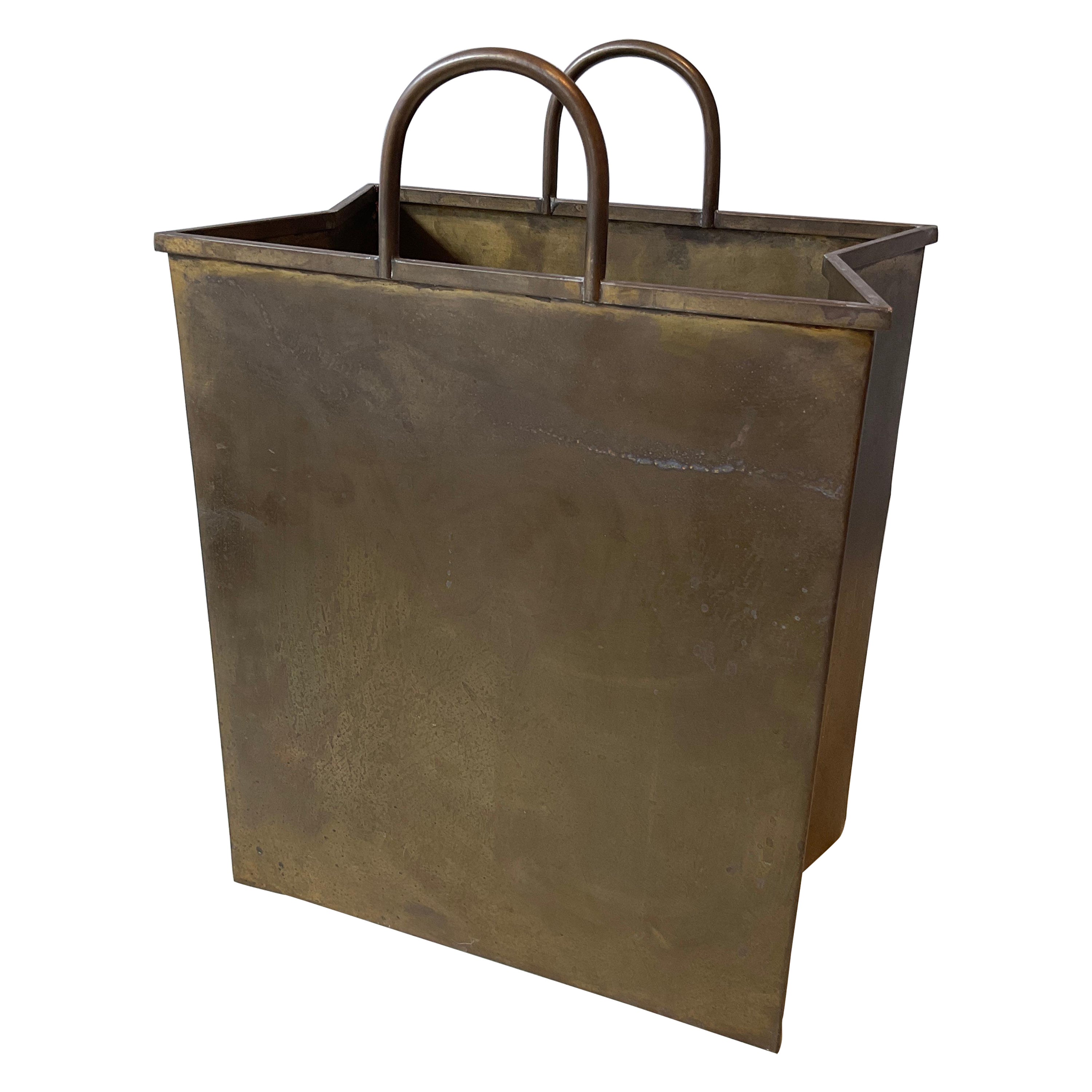 1970s Italian Brass Shopping Bag For Sale