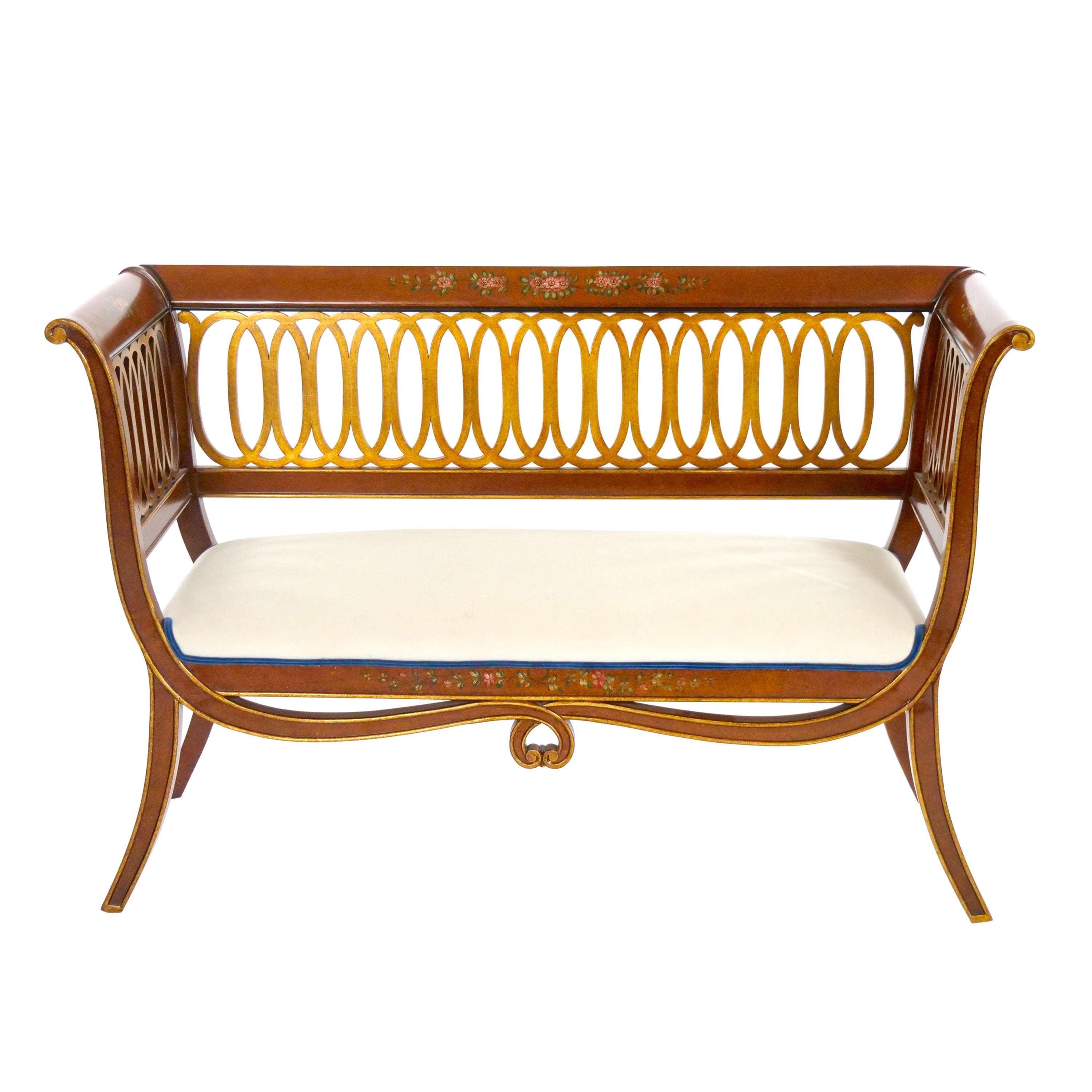 Hand-Painted & Partially Gilt Adams Style Small Settee For Sale