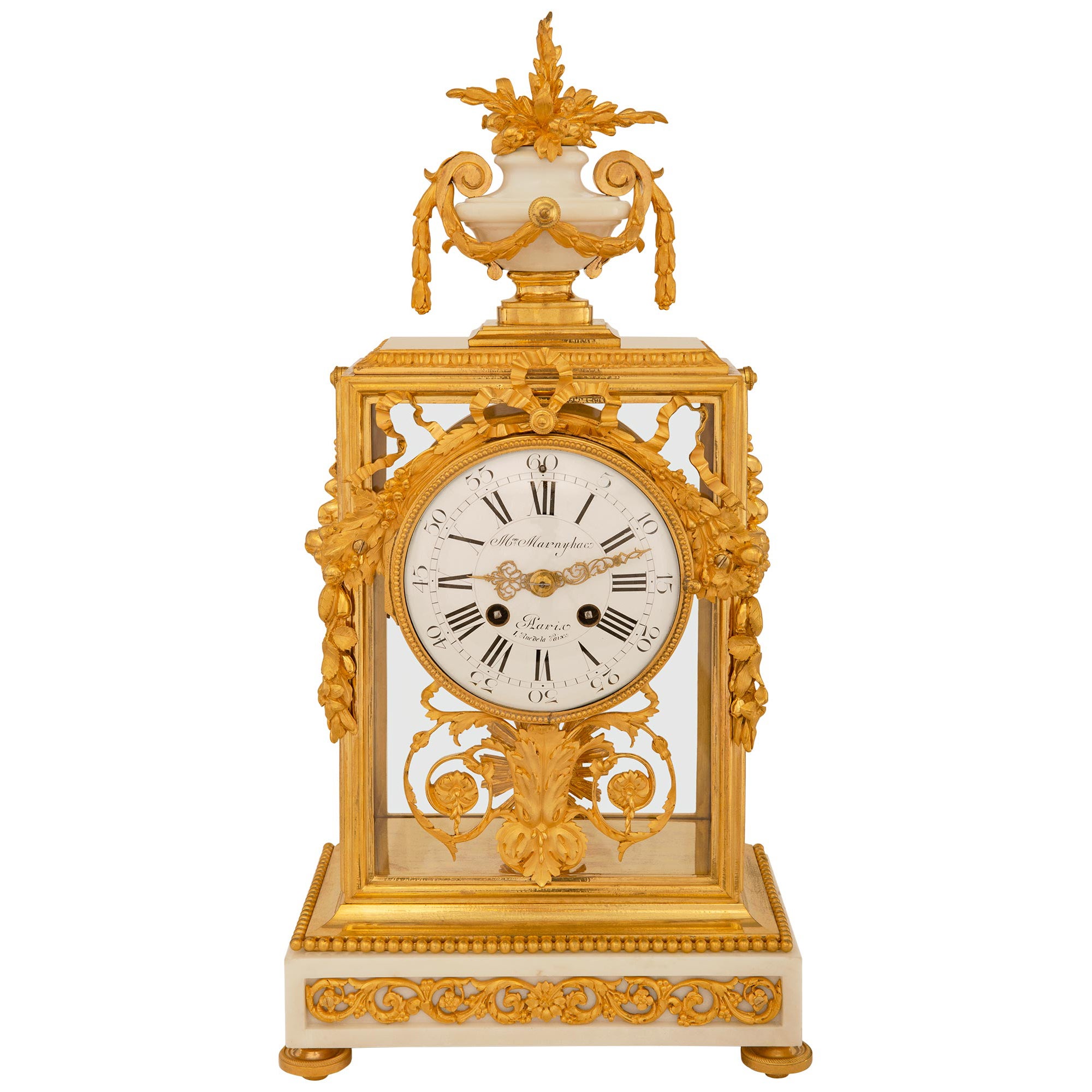 French 19th Century Louis XVI St. Ormolu And Marble Clock, Signed Marnyhac