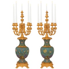 Pair Of French 19th Century Louis XV St. Cloisonné And Ormolu Candelabras