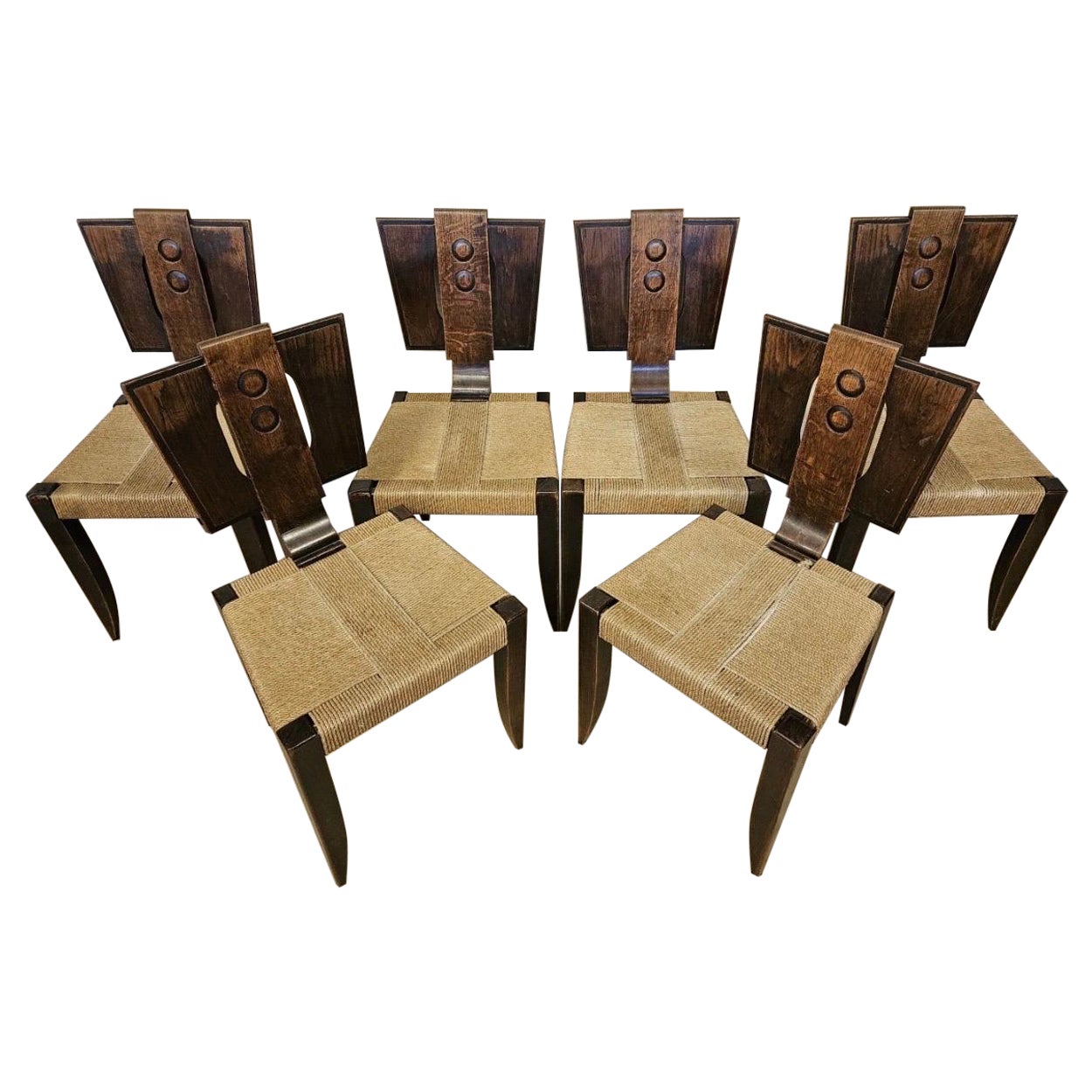 Set of six chairs in oak "Victor Courtray For Sale