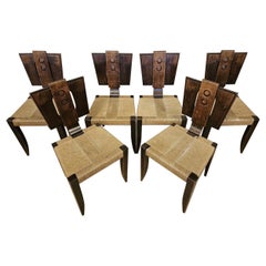 Vintage Set of six chairs in oak "Victor Courtray