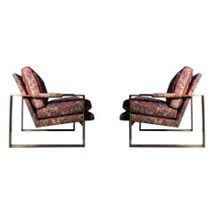 Pair of Vintage Original Milo Baughman Sled Base Bronze Finish Lounge Chairs