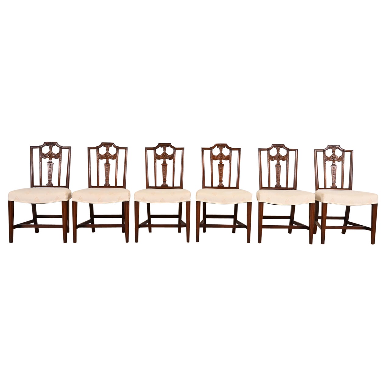 French Regency Louis XVI Carved Mahogany Dining Chairs, Set of Six
