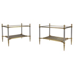 Pair of Italian Side Tables in Brass and Glass, 1960s Hollywood Regency