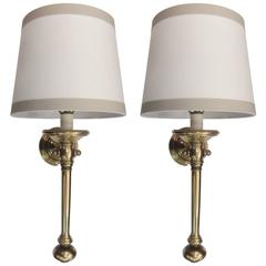 Pair of Midcentury Cast Brass Torch Sconces